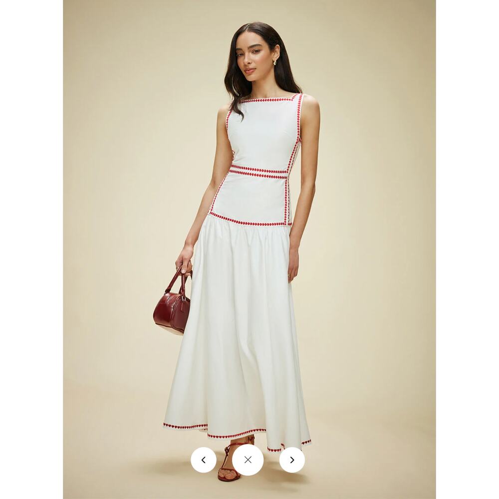 Commense White Maxi Dress with Red Contrast Trim - Picture 3 of 6